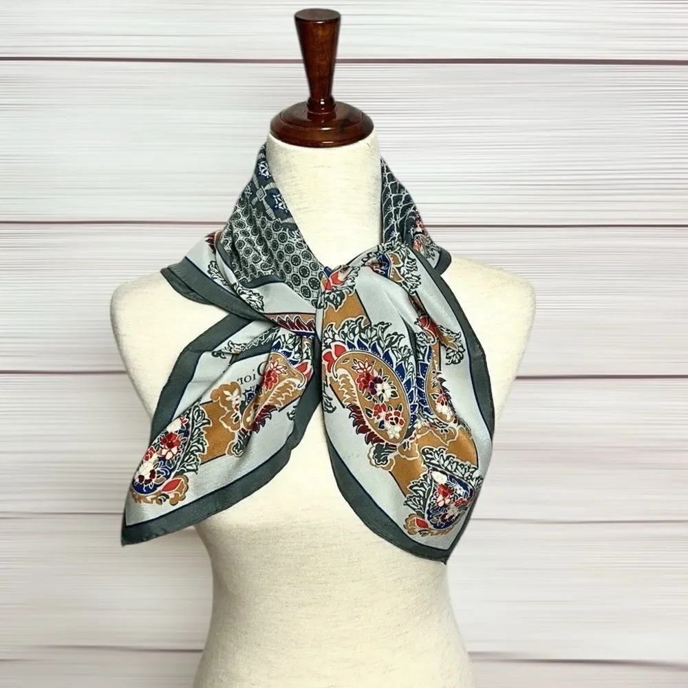 Christian Dior Silk Square Scarf Gray Paisley Hand Rolled Vintage 29x29”